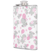 ゾウの模様、かわいいゾウ – ピンク灰色 フラスク (左)