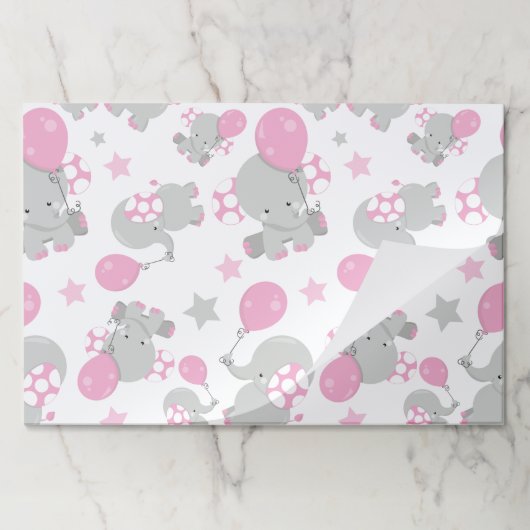ゾウの模様、かわいいゾウ – ピンク灰色 ペーパーパッド (折り畳み)