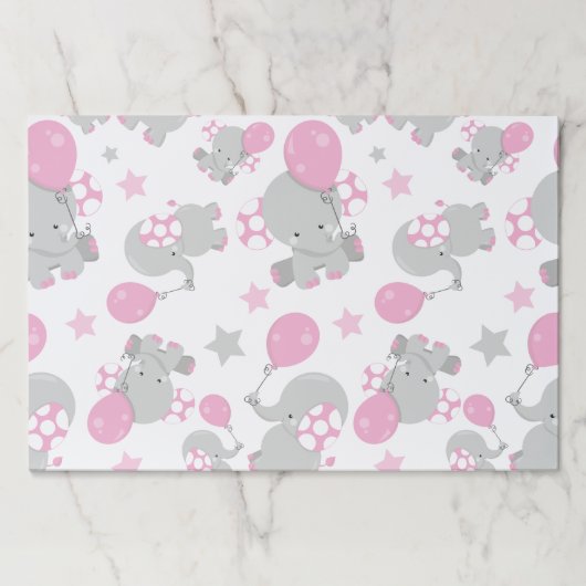 ゾウの模様、かわいいゾウ – ピンク灰色 ペーパーパッド (正面)