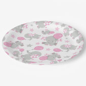 ゾウの模様、かわいいゾウ – ピンク灰色 ペーパープレート (アングル)