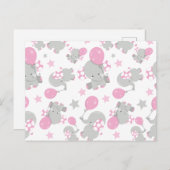 ゾウの模様、かわいいゾウ – ピンク灰色 ポストカード (正面/裏面)