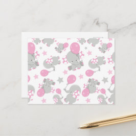 ゾウの模様、かわいいゾウ – ピンク灰色 ポストカード