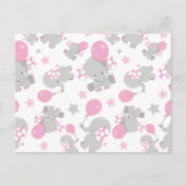 ゾウの模様、かわいいゾウ – ピンク灰色 ポストカード (正面)