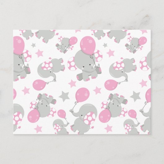 ゾウの模様、かわいいゾウ – ピンク灰色 ポストカード (正面)