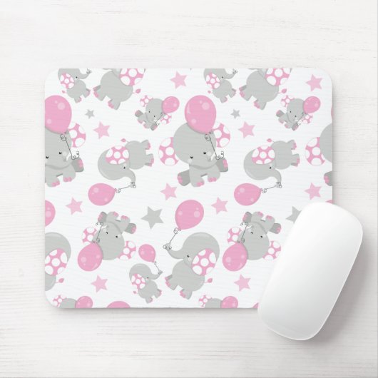 ゾウの模様、かわいいゾウ – ピンク灰色 マウスパッド (マウス)