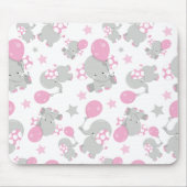 ゾウの模様、かわいいゾウ – ピンク灰色 マウスパッド (正面)