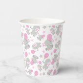 ゾウの模様、かわいいゾウ – ピンク灰色 紙コップ (裏面)