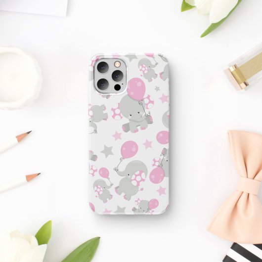 ゾウの模様、かわいいゾウ – ピンク灰色 Case-Mate iPhoneケース
