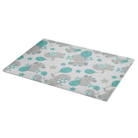 ゾウの模様、かわいいゾウ – 青い灰色 カッティングボード (角)