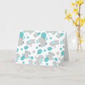 ゾウの模様、かわいいゾウ – 青い灰色 カード (黄色い花)