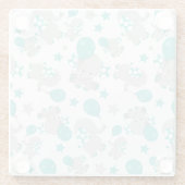 ゾウの模様、かわいいゾウ – 青い灰色 ガラスコースター (裏面)