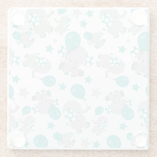 ゾウの模様、かわいいゾウ – 青い灰色 ガラスコースター (裏面)