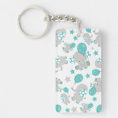 ゾウの模様、かわいいゾウ – 青い灰色 キーホルダー (正面)
