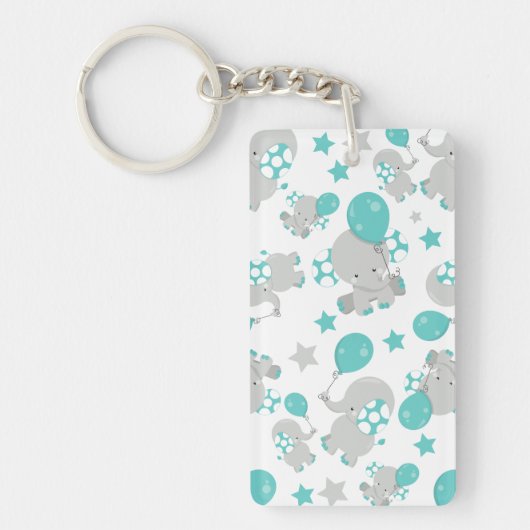 ゾウの模様、かわいいゾウ – 青い灰色 キーホルダー (正面)