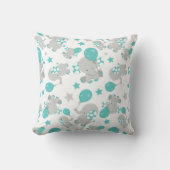 ゾウの模様、かわいいゾウ – 青い灰色 クッション (正面)