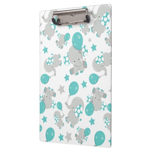 ゾウの模様、かわいいゾウ – 青い灰色 クリップボード (左)