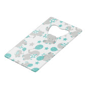 ゾウの模様、かわいいゾウ – 青い灰色 クレジットカード栓抜き (正面アングル)