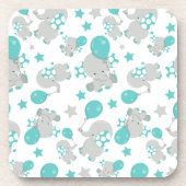 ゾウの模様、かわいいゾウ – 青い灰色 コースター (正面)