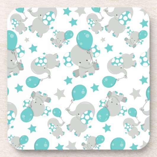 ゾウの模様、かわいいゾウ – 青い灰色 コースター (正面)