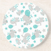 ゾウの模様、かわいいゾウ – 青い灰色 コースター (正面)