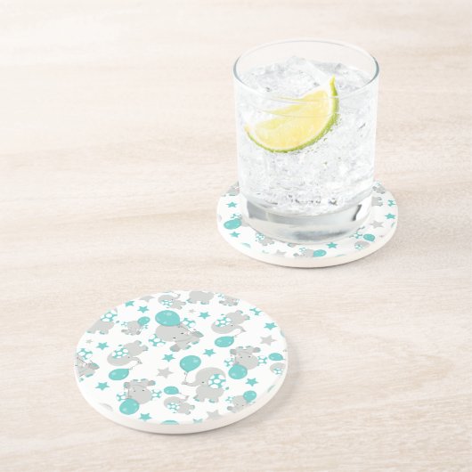 ゾウの模様、かわいいゾウ – 青い灰色 コースター (側面)