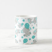 ゾウの模様、かわいいゾウ – 青い灰色 コーヒーマグカップ (中央)
