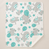 ゾウの模様、かわいいゾウ – 青い灰色 シェルパブランケット (正面)