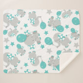 ゾウの模様、かわいいゾウ – 青い灰色 シェルパブランケット (正面(横))