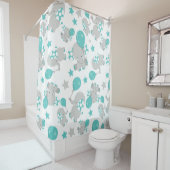 ゾウの模様、かわいいゾウ – 青い灰色 シャワーカーテン (インサイチュ)