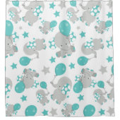 ゾウの模様、かわいいゾウ – 青い灰色 シャワーカーテン (正面)