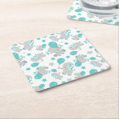 ゾウの模様、かわいいゾウ – 青い灰色 スクエアペーパーコースター (アングル)