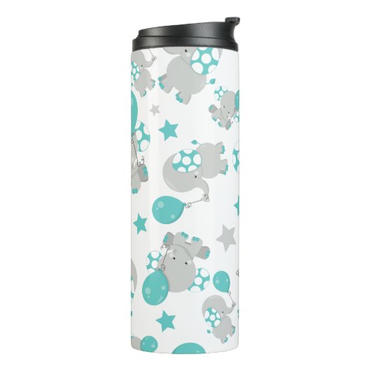 ゾウの模様、かわいいゾウ – 青い灰色 タンブラー (回転左)
