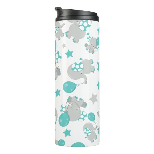 ゾウの模様、かわいいゾウ – 青い灰色 タンブラー (回転右)
