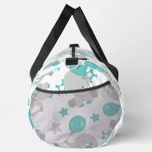 ゾウの模様、かわいいゾウ – 青い灰色 ダッフルバッグ (右)