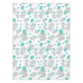 ゾウの模様、かわいいゾウ – 青い灰色 テーブルクロス (正面)