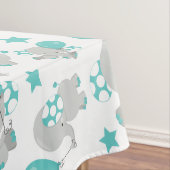 ゾウの模様、かわいいゾウ – 青い灰色 テーブルクロス (インサイチュ)