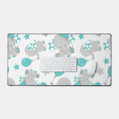 ゾウの模様、かわいいゾウ – 青い灰色 デスクマット (キーボード&マウス)