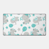 ゾウの模様、かわいいゾウ – 青い灰色 デスクマット (正面)