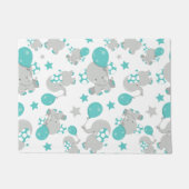 ゾウの模様、かわいいゾウ – 青い灰色 ドアマット (正面)