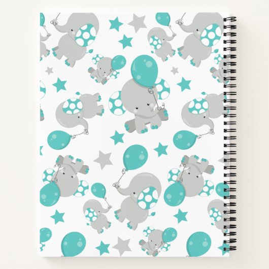 ゾウの模様、かわいいゾウ – 青い灰色 ノートブック (裏面)