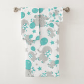 ゾウの模様、かわいいゾウ – 青い灰色 バスタオルセット (インサイチュ)