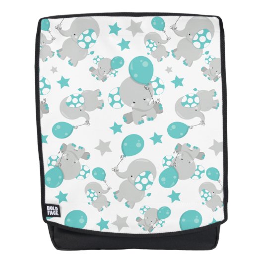 ゾウの模様、かわいいゾウ – 青い灰色 バックパック (正面)