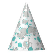 ゾウの模様、かわいいゾウ – 青い灰色 パーティーハット (裏面)