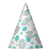 ゾウの模様、かわいいゾウ – 青い灰色 パーティーハット (左)