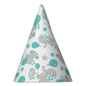 ゾウの模様、かわいいゾウ – 青い灰色 パーティーハット (右)