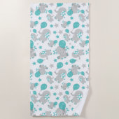 ゾウの模様、かわいいゾウ – 青い灰色 ビーチタオル (正面)