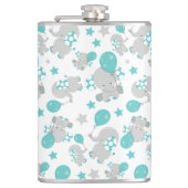 ゾウの模様、かわいいゾウ – 青い灰色 フラスク (正面)