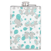 ゾウの模様、かわいいゾウ – 青い灰色 フラスク (裏面)