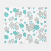 ゾウの模様、かわいいゾウ – 青い灰色 フリースブランケット (正面(横))