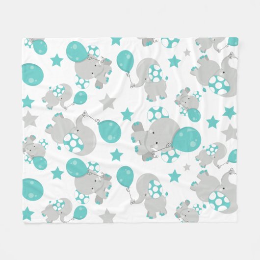 ゾウの模様、かわいいゾウ – 青い灰色 フリースブランケット (正面(横))